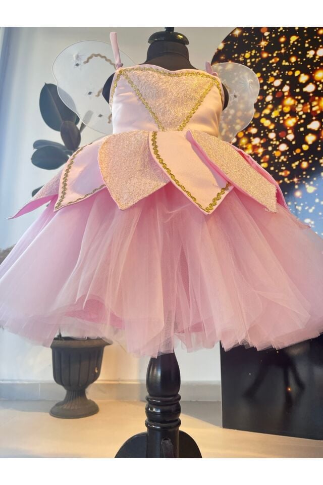 Kız Çocuk Pembe Renk Kanatlı Peri Elbisesi, Peri Kostümü