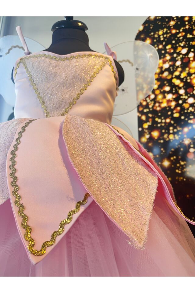 Kız Çocuk Pembe Renk Kanatlı Peri Elbisesi, Peri Kostümü