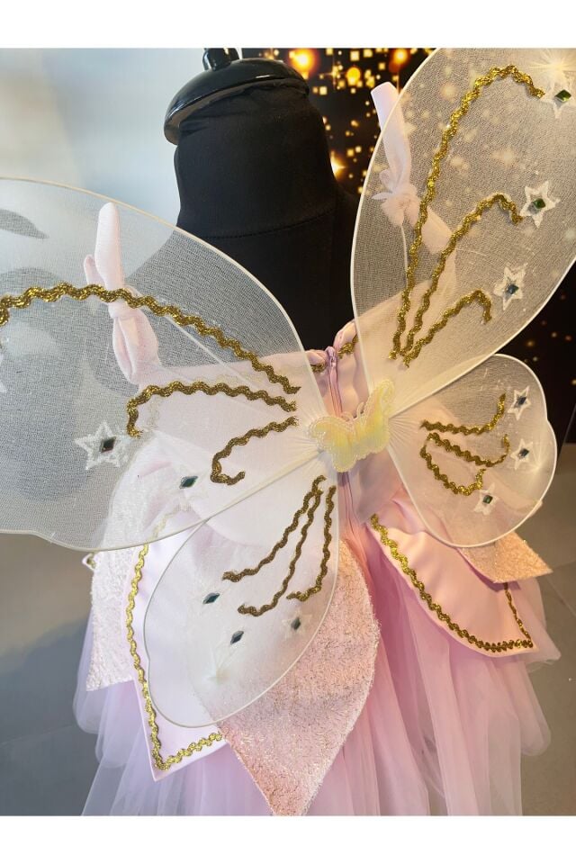 Kız Çocuk Pembe Renk Kanatlı Peri Elbisesi, Peri Kostümü