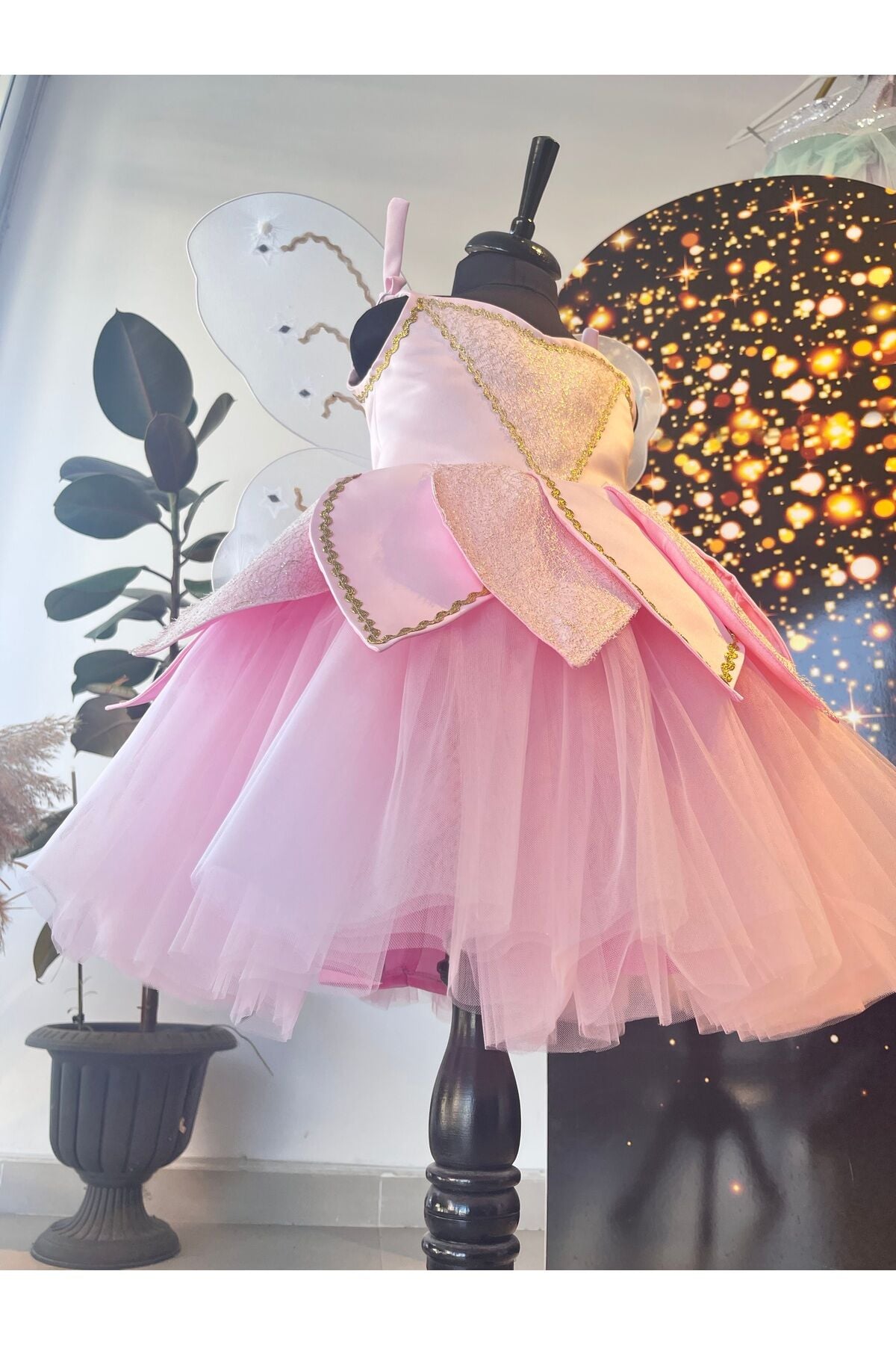 Kız Çocuk Pembe Renk Kanatlı Peri Elbisesi, Peri Kostümü