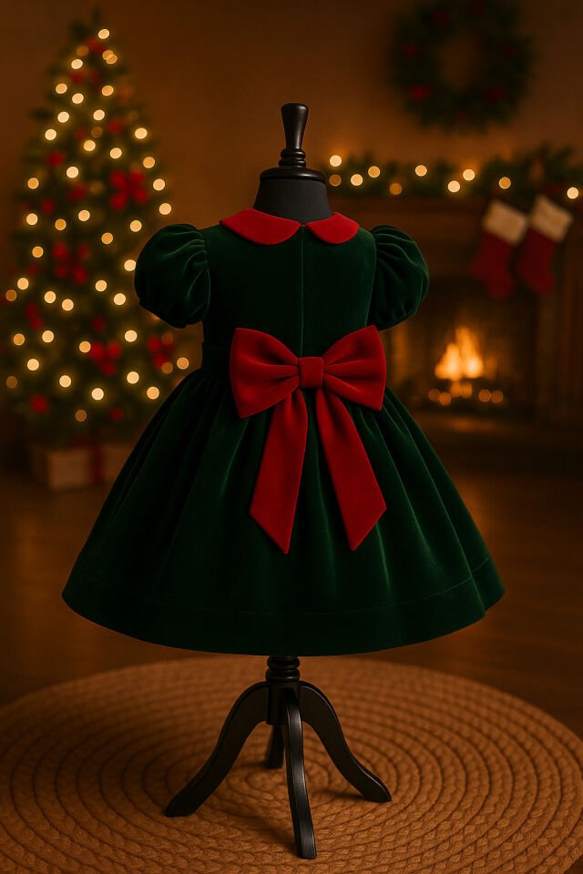 Kız Çocuk Yeşil Kadife Yılbaşı Elbisesi, Yeni Yıl Elbisesi