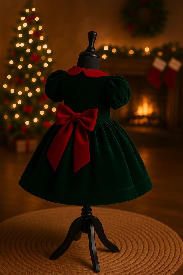 Kız Çocuk Yeşil Kadife Yılbaşı Elbisesi, Yeni Yıl Elbisesi
