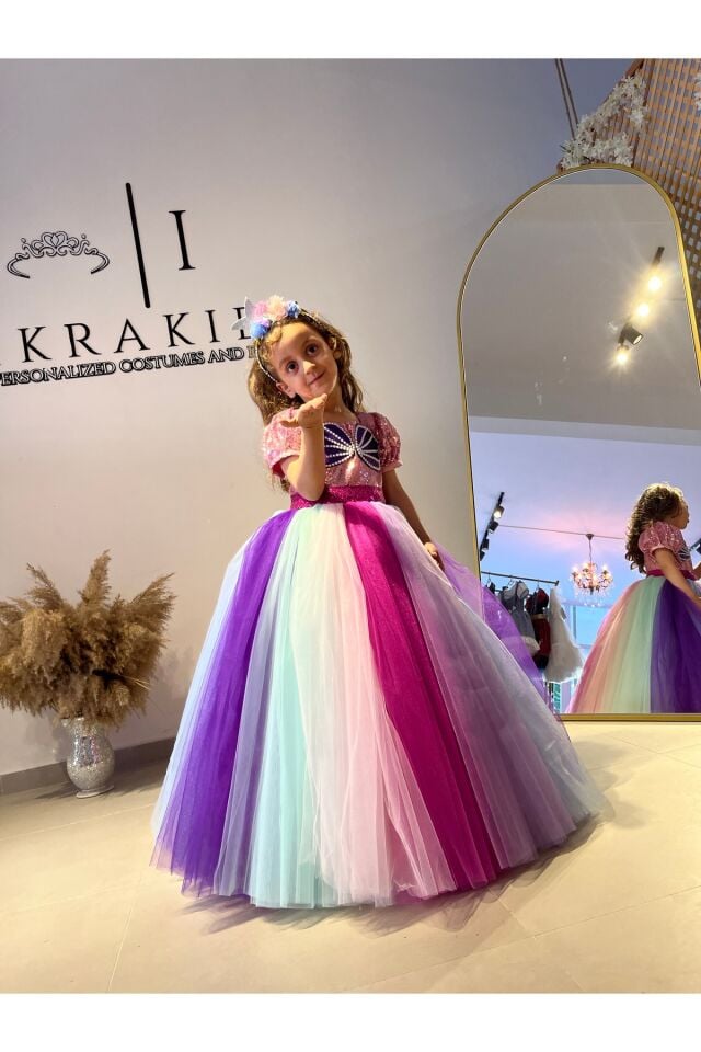 Kız Çocuk Deniz Kızı Kostümü, Kız Çocuk Kabarık Deniz Kızı Elbisesi