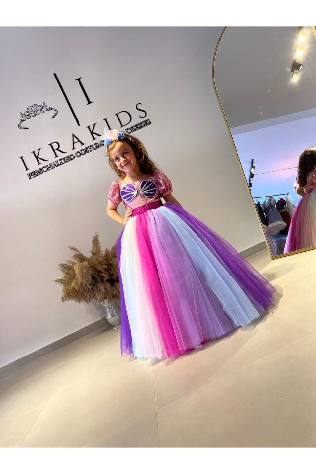 Kız Çocuk Deniz Kızı Kostümü, Kız Çocuk Kabarık Deniz Kızı Elbisesi