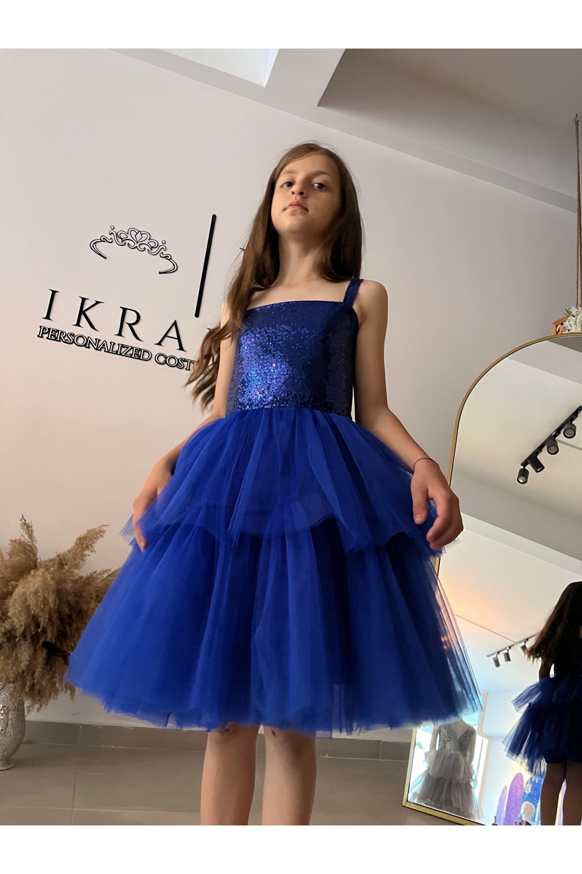 Kız Çocuk  Saks Mavisi Elbise, Kız Çocuk Sax Mavisi Abiye Elbise