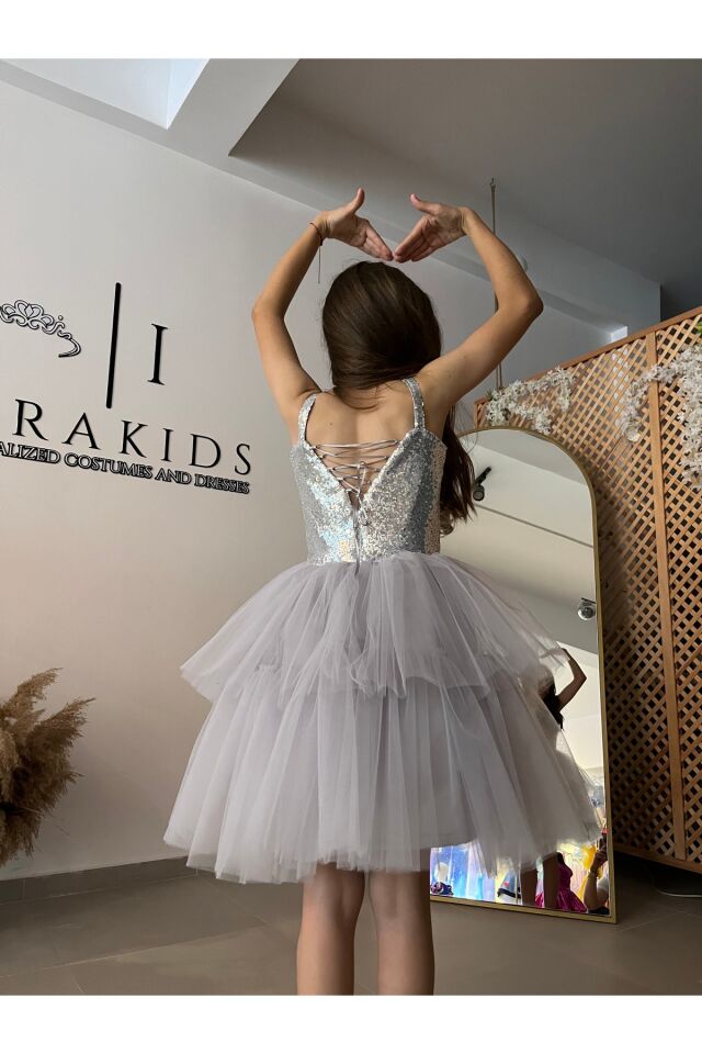 Kız Çocuk Gri Elbise, Kız Çocuk Gri Abiye Elbise, Mezuniyet Elbisesi