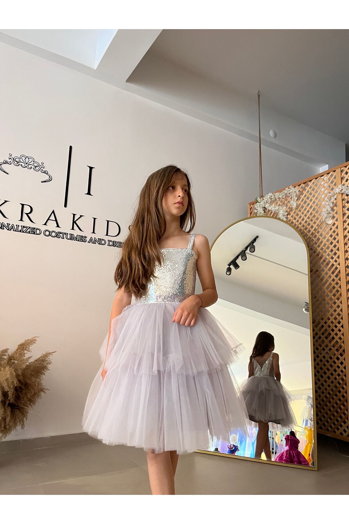 Kız Çocuk Gri Elbise, Kız Çocuk Gri Abiye Elbise, Mezuniyet Elbisesi