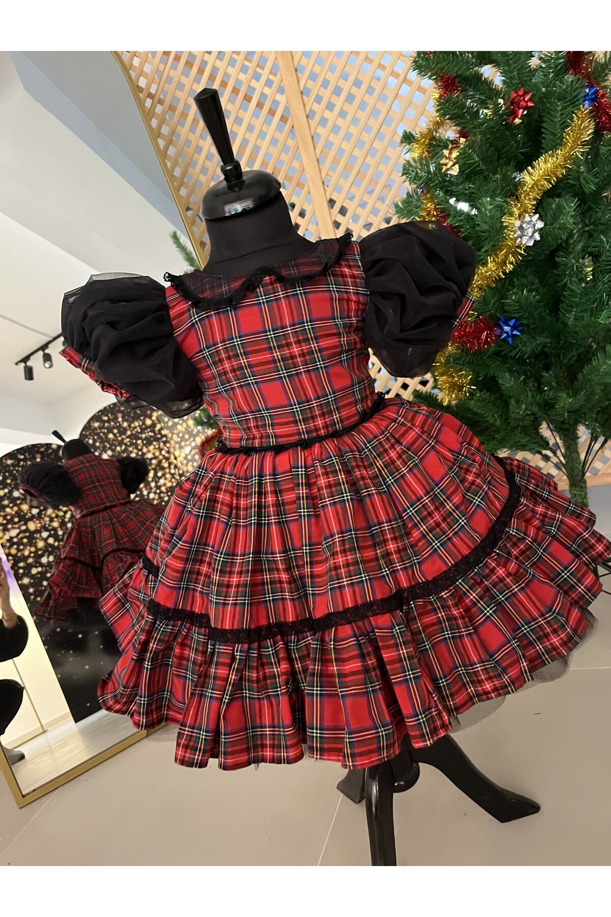 Kız Çocuk Ekose Kırmızı Noel Elbisesi