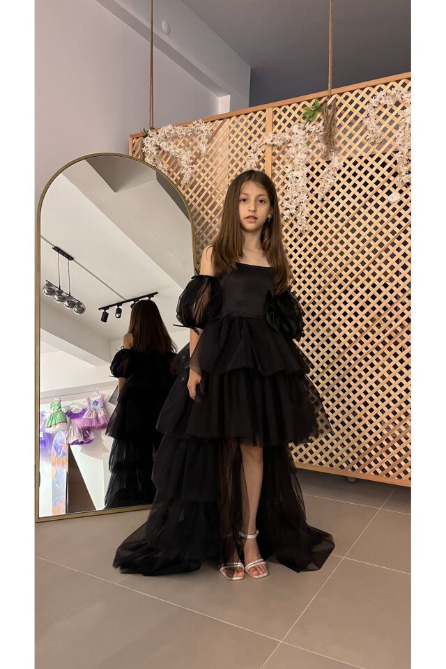 Kız Çocuk Siyah Kuyruklu Abiye Elbise, Kız Çocuk Elbise
