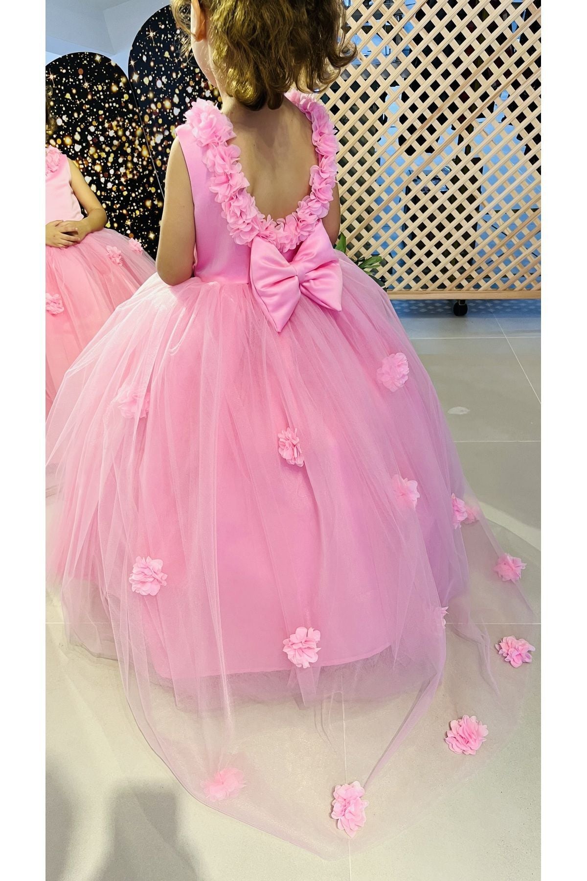 Kız Çocuk Pembe Çiçekli Elbise