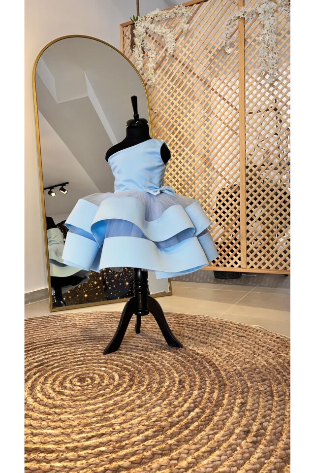 Kız Çocuk Mavi Abiye Elbise, Kız Çocuk Bebe Mavisi Elbise, Kız Çocuk Açık Mavi Abiye Elbise