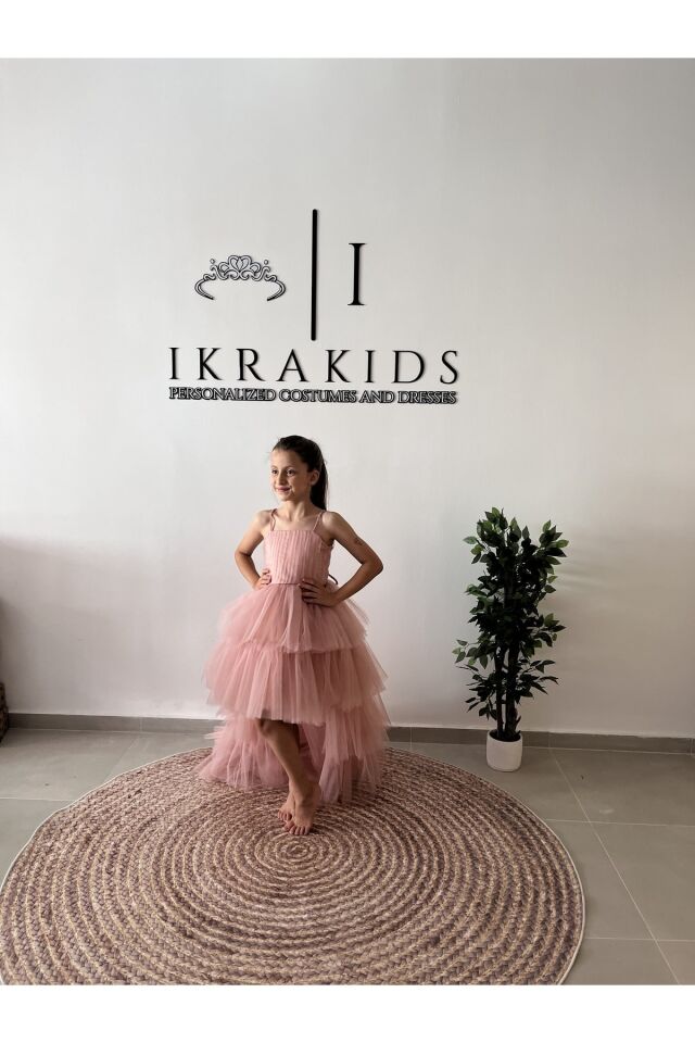 Kız Çocuk Pudra Kuyruklu Abiye Elbise