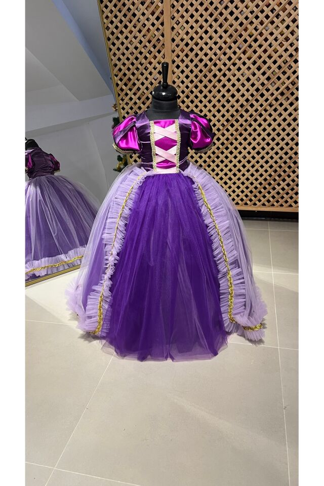 Rapunzel Kostümü, Kız Çocuk Rapunzel Elbisesi 5 Yaş